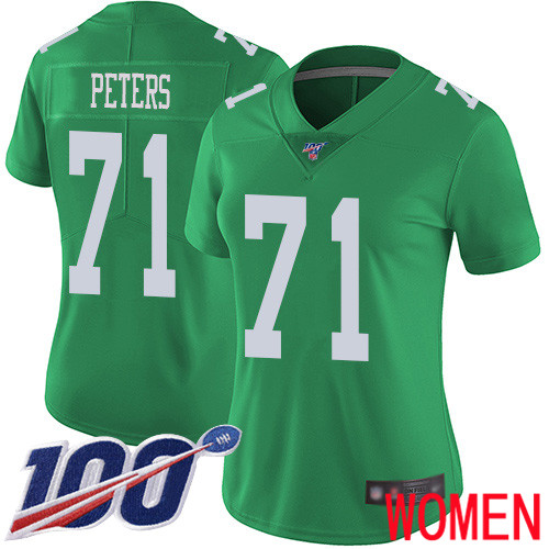 Women Philadelphia Eagles #71 Jason Peters Limited Green Rush Vapor Untouchable NFL Jersey 100th Season